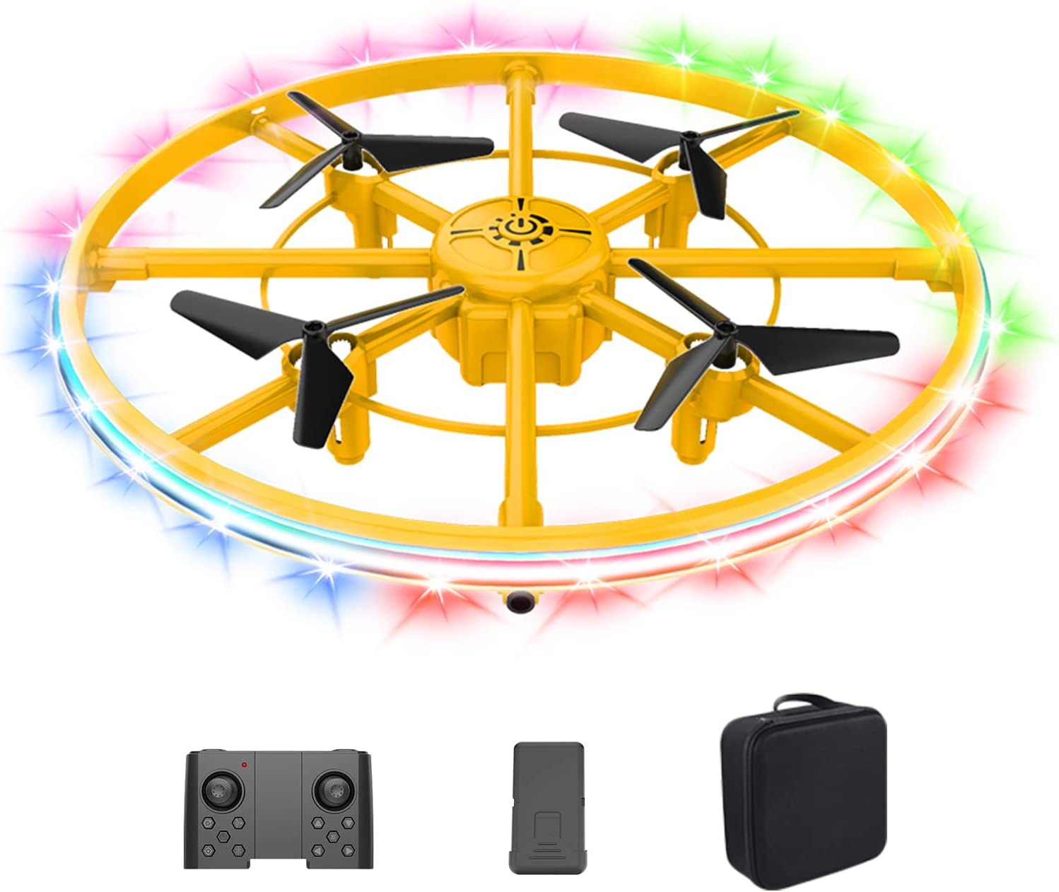 AIZHIYI Mini RC UFO Drone One Key Take Off Landing Quadcopter with Battery (Yellow)