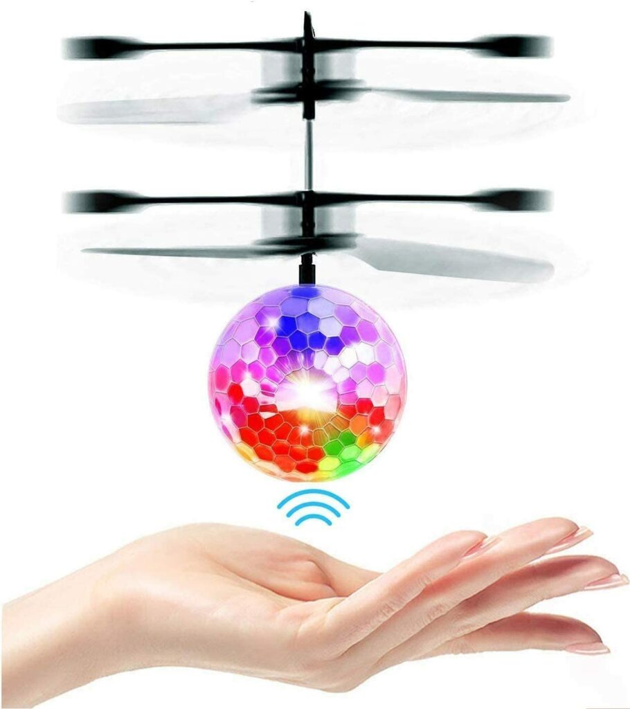 Bola voadora, brinquedos infantis RC de indução infravermelha para helicóptero de controle remoto, dispositivos divertidos, mini drone voando brinquedos com luzes LED piscantes para crianças e adultos