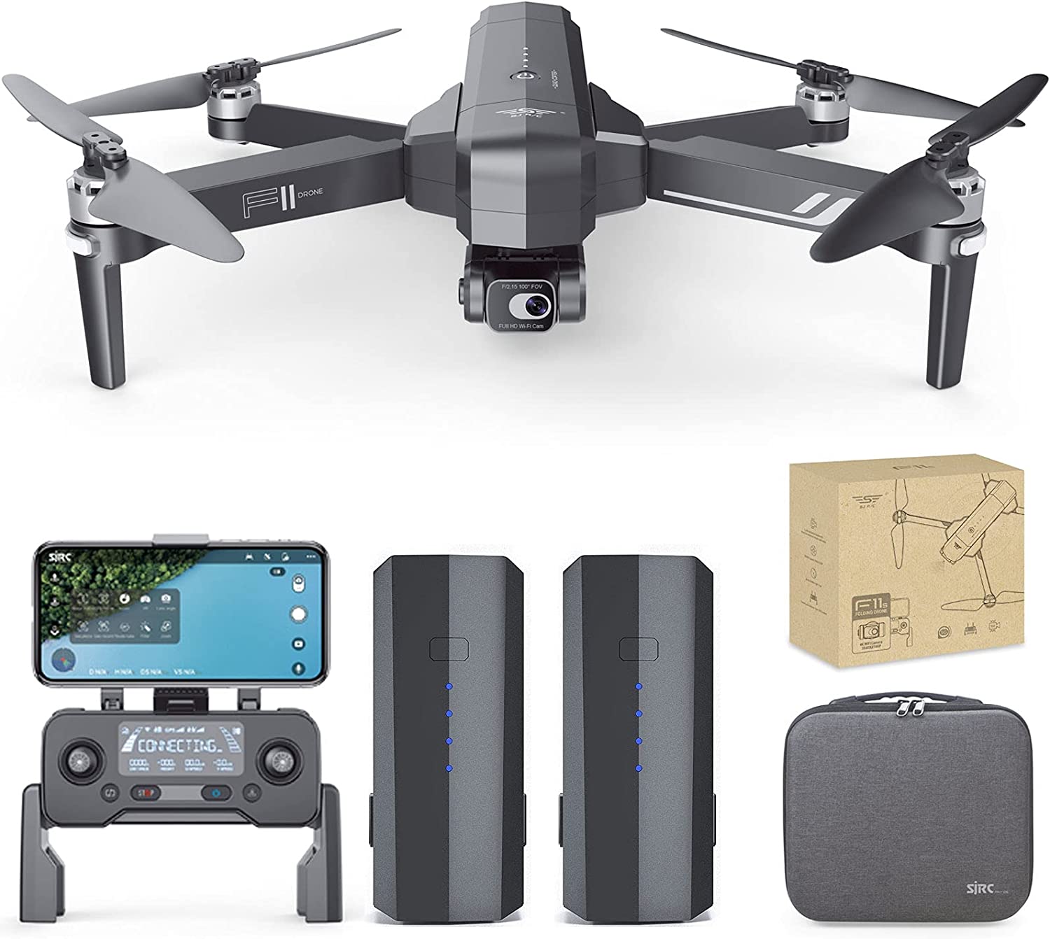 Domary Drone SJRC F11s 4K PRO RC com câmera 4K Gimbal de 2 eixos 5G Wifi FPV GPS Quadcopter 3000m Distância de controle com bolsa de armazenamento 2 bateria