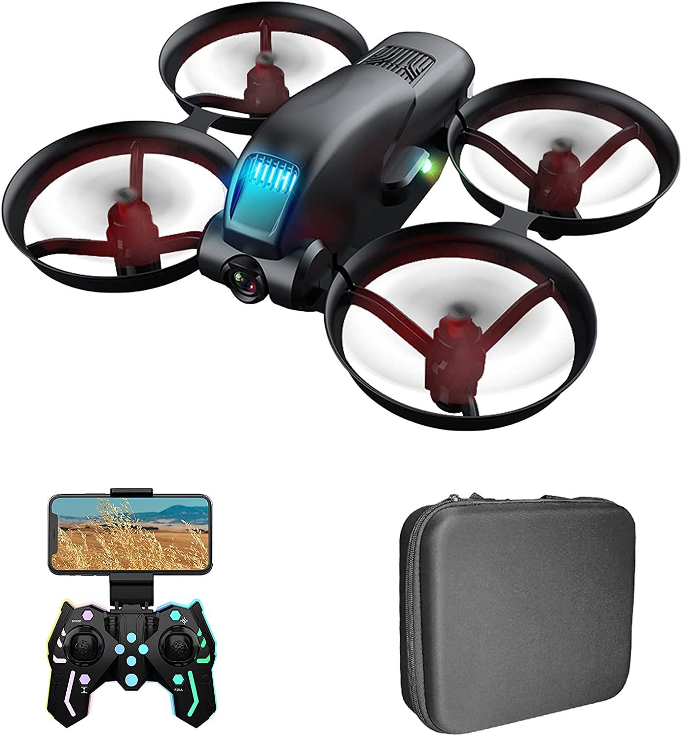 Domary Mini Drone RC Drone com Dual Camera 4K Fluxo Ótico Posicionamento Quadcopter RC com Dazzle Light Gesture Control Trajetoria Pacote de Bolsa de Armazenamento para Voo