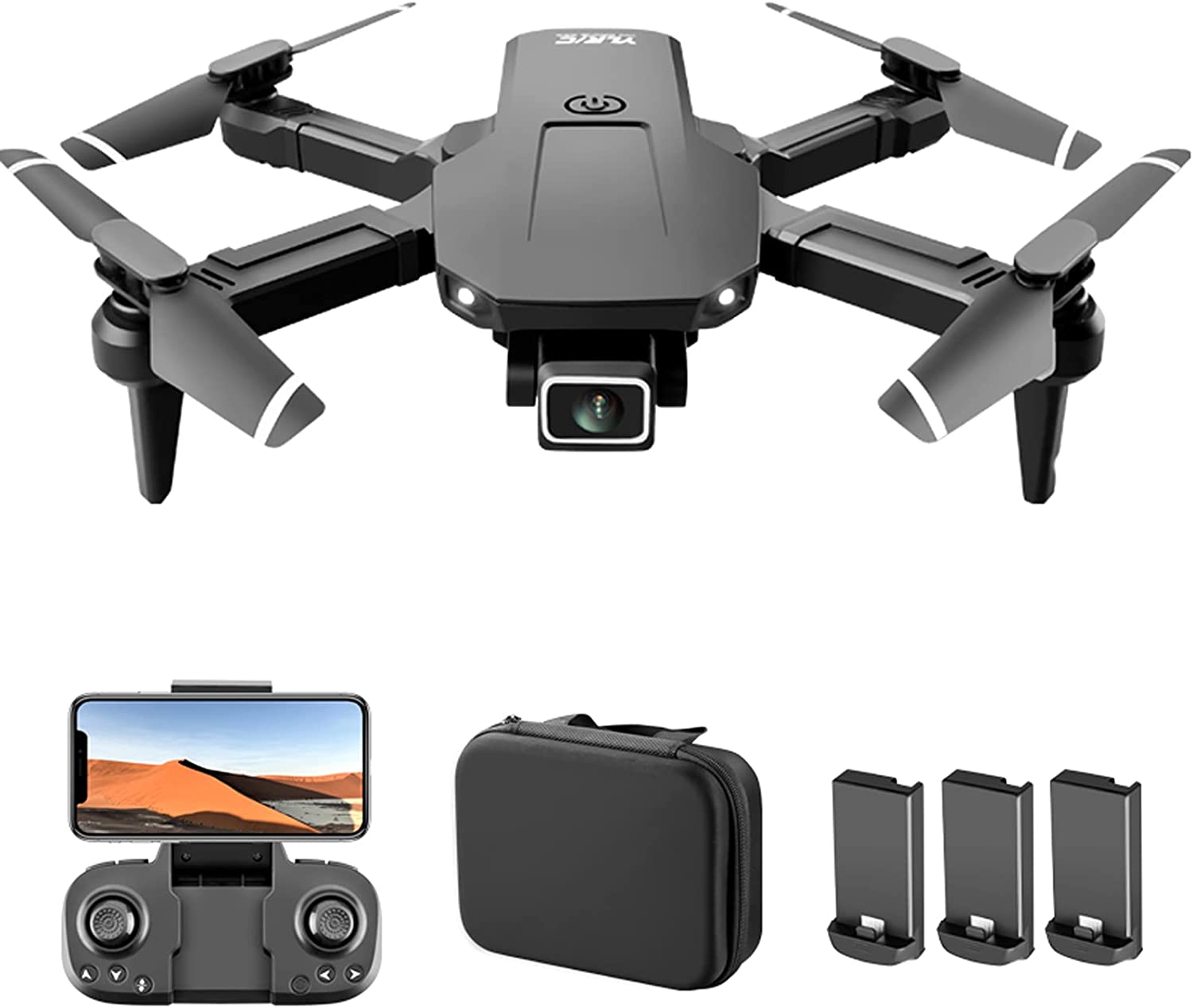 Mini Drone com câmera dupla 4k HD Preto, Segure Quadricóptero RC dobrável, Câmera Dupla De Alta Definição, Atualização De Longa Duração Da Bateria Aeronave Fotográfica Aérea Dobrável De Quatro Eixos (Preto)