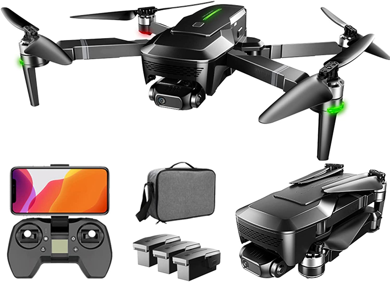 Drone BUBIDU com câmera 4K para adultos, quadricóptero cardan de 2 eixos, drone para iniciantes com 3 baterias 90 minutos de tempo de vôo, motor sem escova de vídeo 5G FPV, retorno