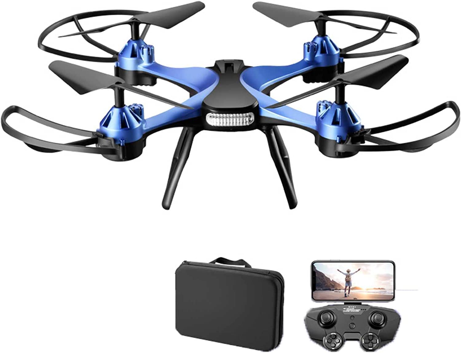 Drones com câmera para iniciantes adolescentes 4k câmera dupla com óculos VR aeronaves HD fotografia aérea profissional controle remoto drone presente (azul 1 bateria)