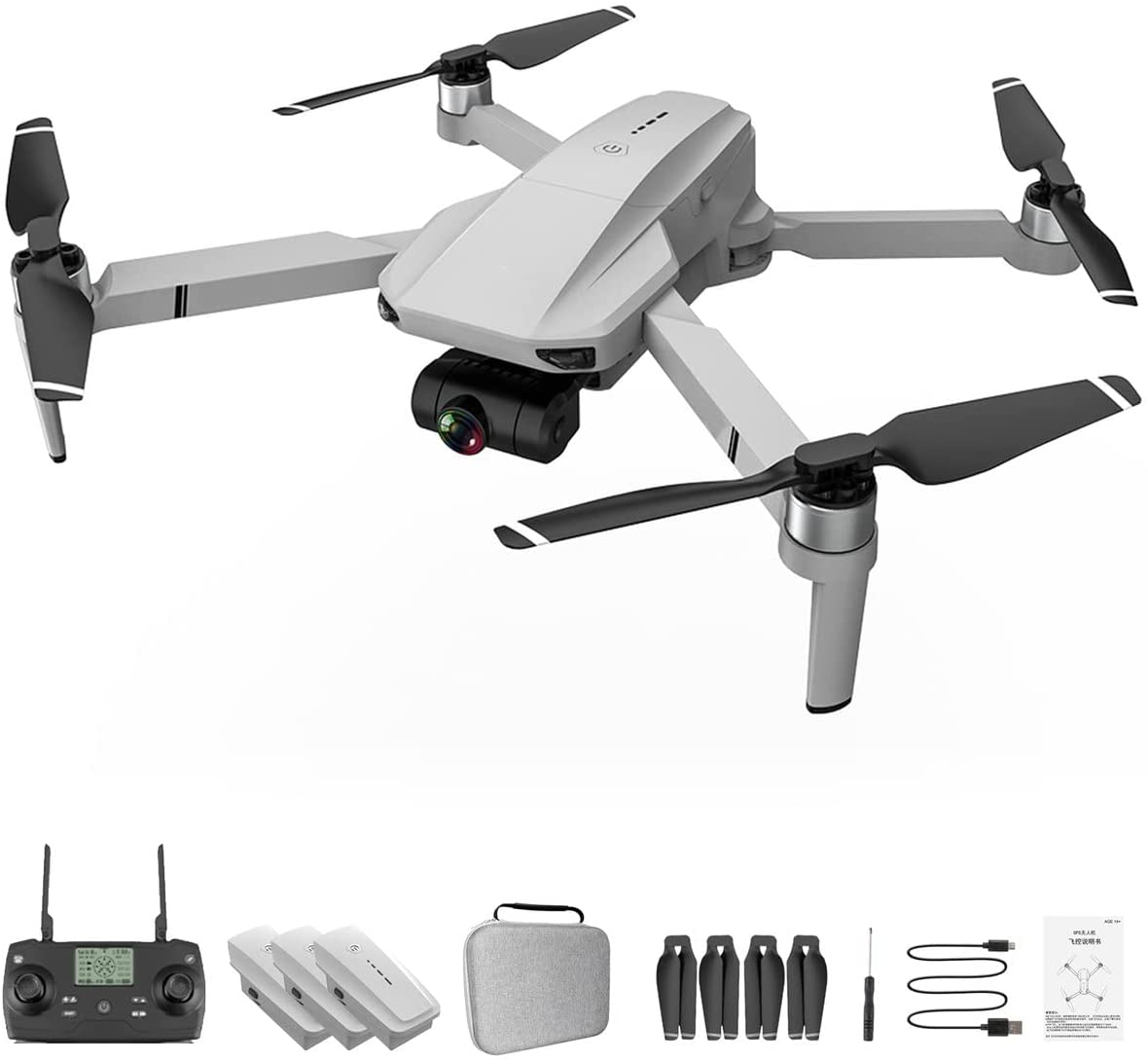 Kf102 Gps dobrável 4K Drone câmera 2 eixos Gimbal profissional anti-vibração fotografia aérea sem escova quadricóptero (branco cinza)