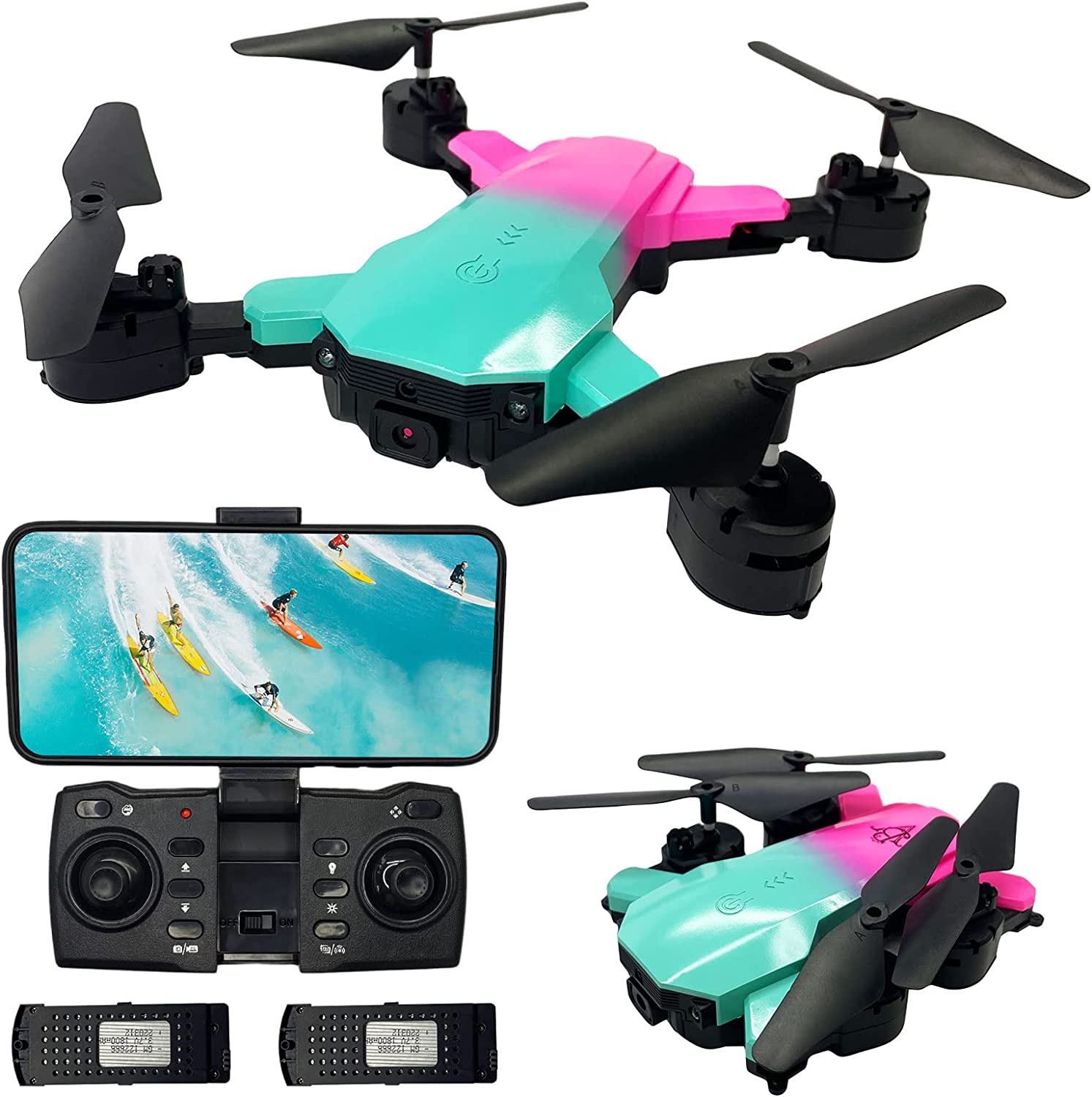 UJV 27MAX Drone RC Dobrável com Câmera Dupla 2K FPV Brinquedo Quadcopter 2 Baterias para Crianças Iniciantes,Modo Sem Cabeça,